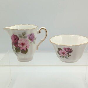 Royal Grafton Creamer & Sugar Bowl Fine Bone China Gold Trim Pink Florals